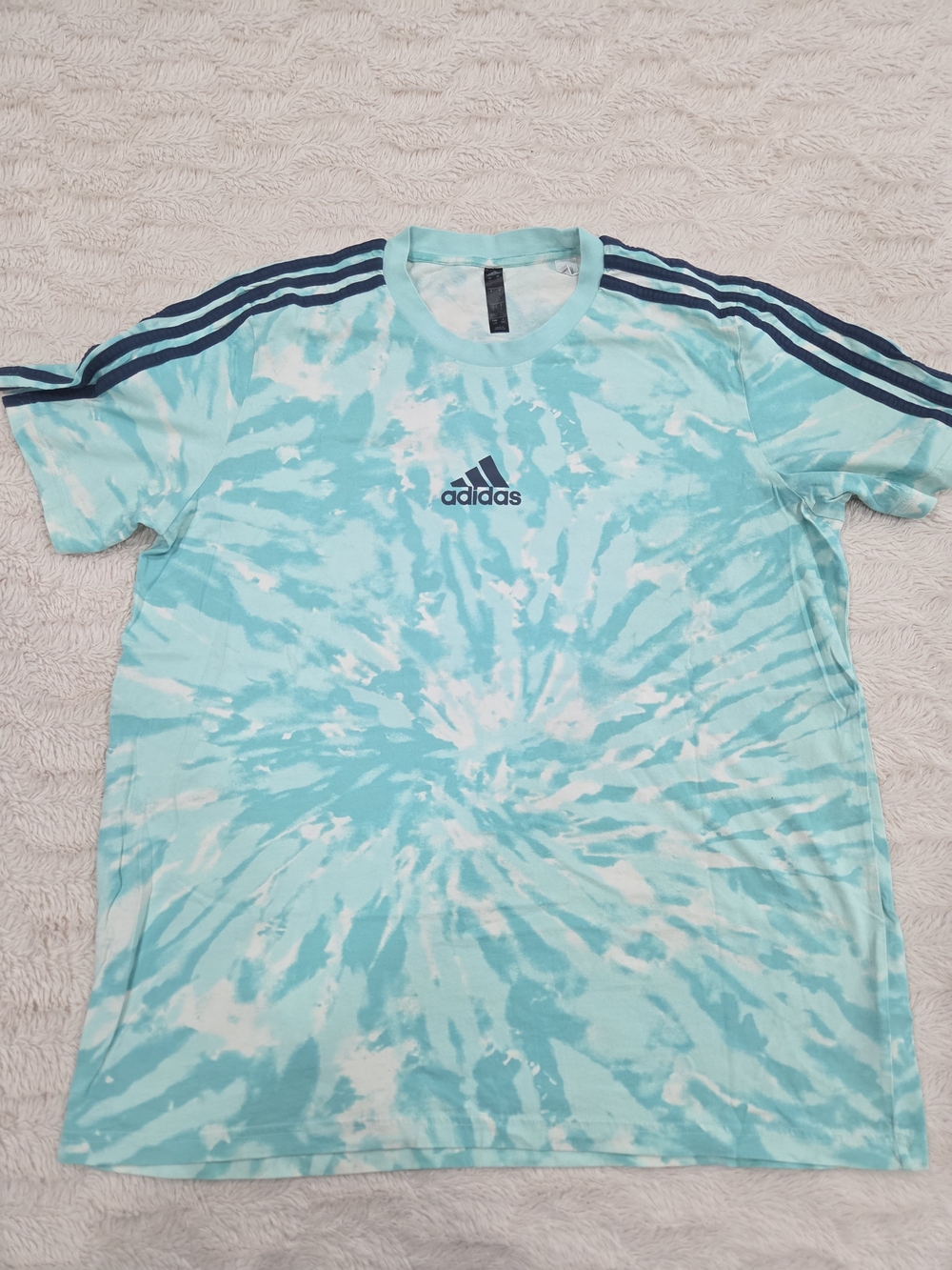 adidas Men’s Short Sleeve Tie-Dye Tee in Aqua and White